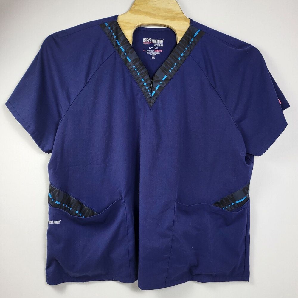 Grey's Anatomy By Barco Women's Scrub Top Navy Blue Size 3XLarge Pockets